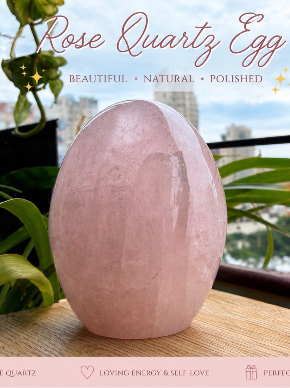 Rose Quartz Egg - Polished Decorative Crystal (Pink)